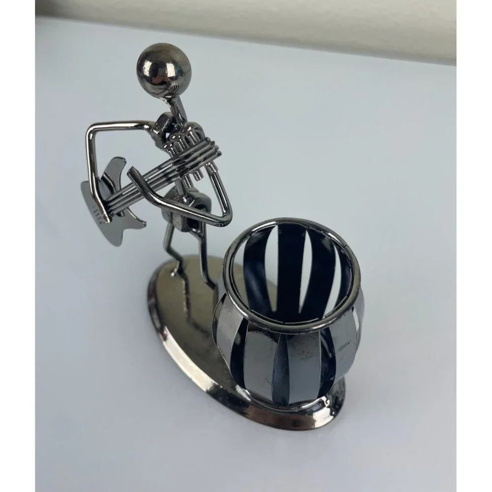 Unique Metal Guitar Player Pen Pencil Holder Desk, Office, Bolts, Music Gift